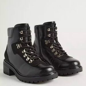 Black Leather Combat Ankle Boots